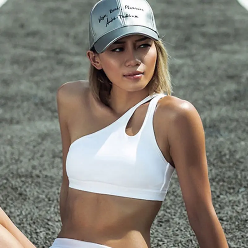 

9 Colors yoga bra sexy One Shoulder Sport Bra hollow shockpoof underwear padded stretch top fitness Sport bra custom logo, Black, white