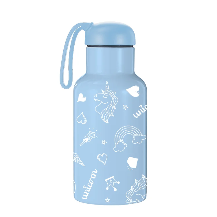 12oz Eco friendly printing pattern Double wall Vacuum insulated BPA free stainless steel water bottles with silicon handle
