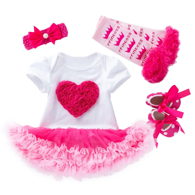 

summer short sleeve lace pink princess newborn baby girls clothes Set, Picture shows