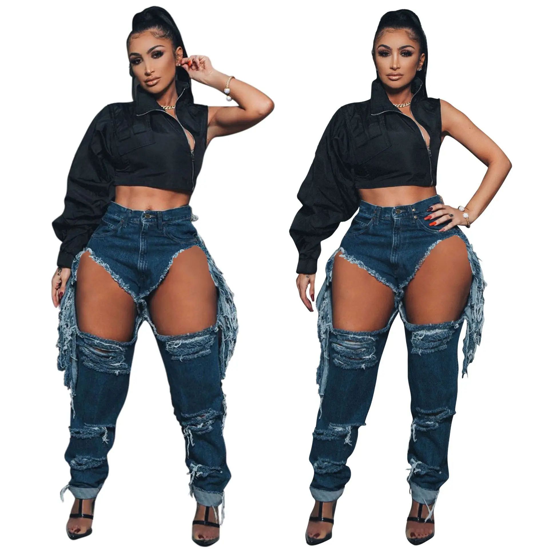 

B53180A Fashion hot selling woman sexy hollow out high waist jeans pants