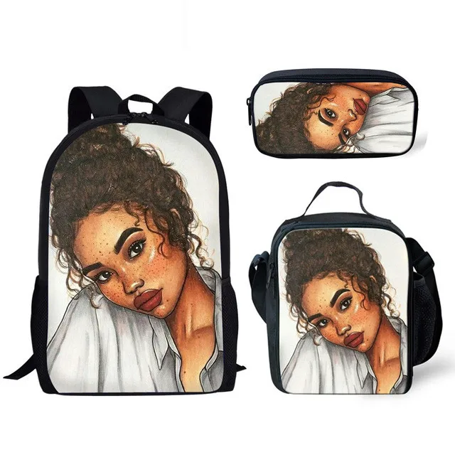 

Fashion Art African American Girls Print Custom Logo Kids Bookbags Backpack For High School Bags Girls School Backpack Set, Customized color,printable