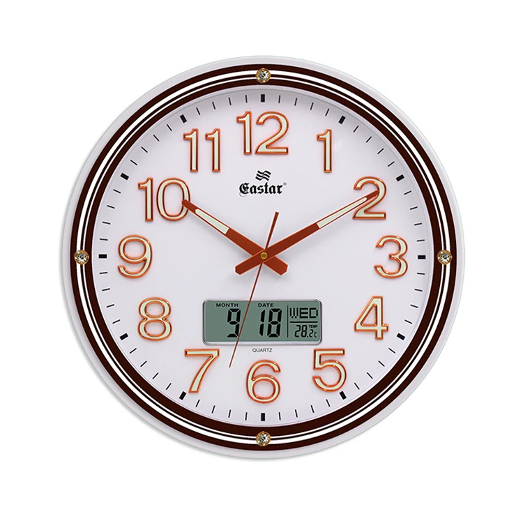 
17.5-inch round living room LCD calendar 3D digital with temperature and humidity display plastic wall clock 