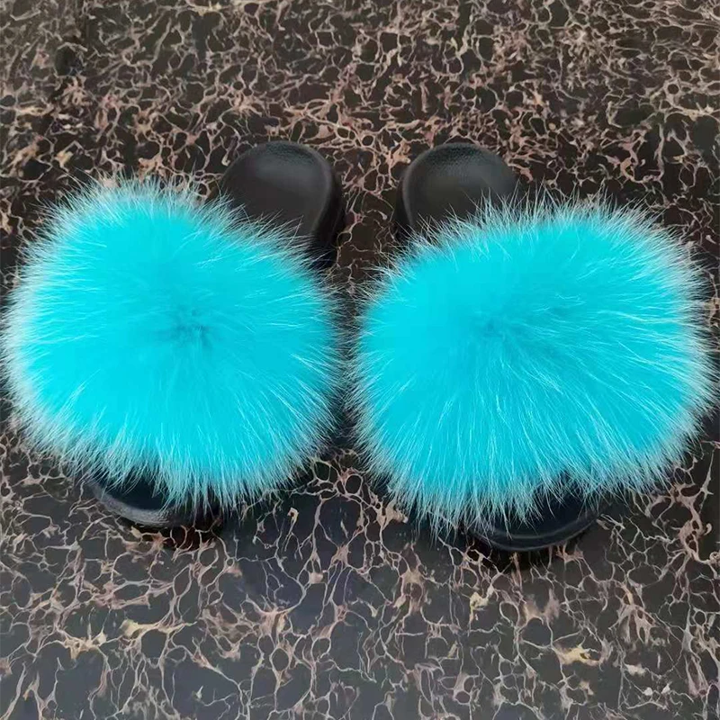 

Wholesale Women Fox Fur slippers Sandals Natural Color Luxury fox Fur Slippers, Customized color