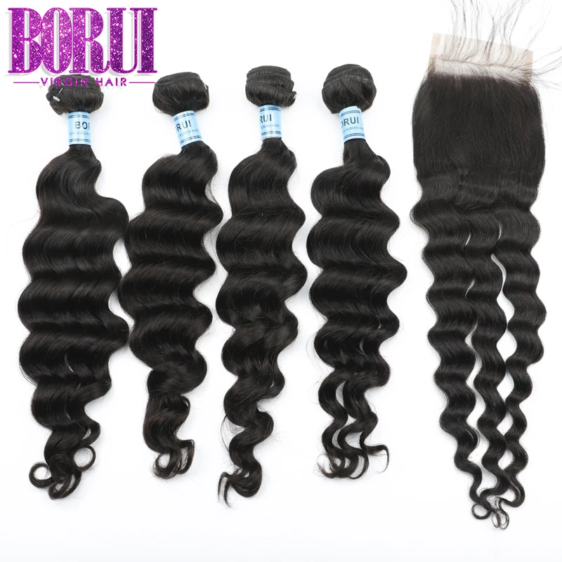 

Borui 100% human staight hair bundles with closure