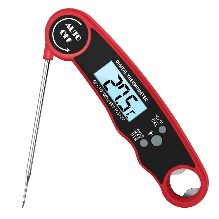 

Digital Instant Read Meat Thermometer Kitchen or BBQ thermometer with opener, Red;black