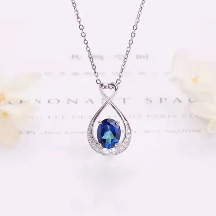 

minimalist elegant gemstone jewelry necklace part 925 sterling silver 18k white gold plated 7x9mm tanzanite blue topaz pendant