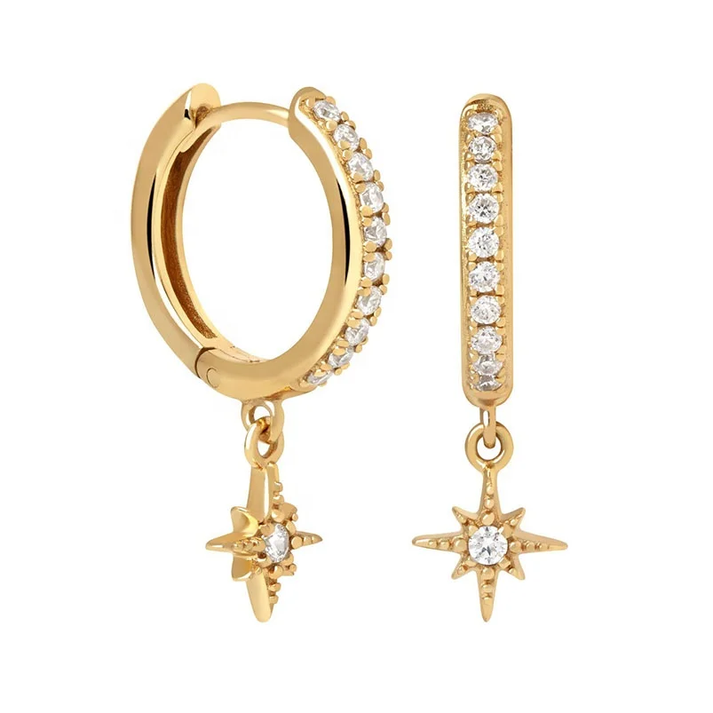 

Gemnel dainty drop crystal new lucky star charm plated 925 silver 18k gold earrings hoop