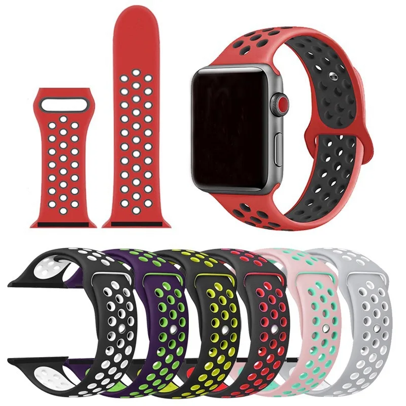 

Silicone Strap for apple watch band 44mm 42mm 40mm 38mm Breathable Wrist Belt Sport Bracelet correa iwatch series 6 se 5 4 3 42