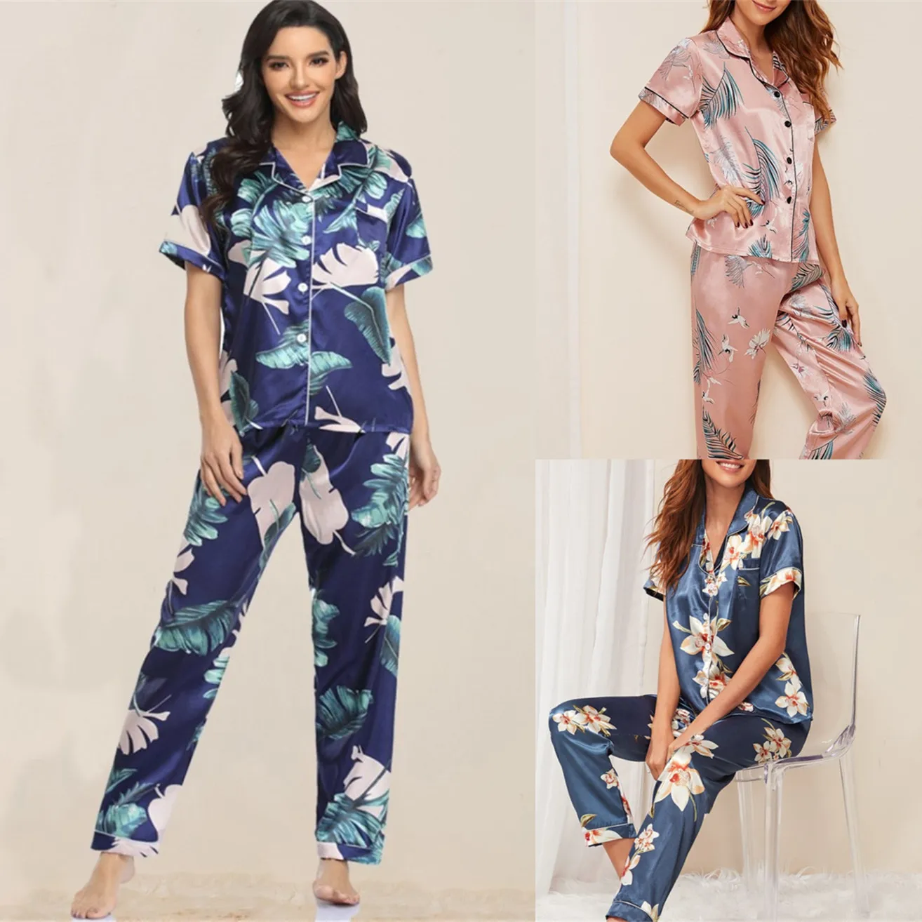 

New Pants Sleepwear Set Home Wear Designer Pajamas Two Piece, Customized color