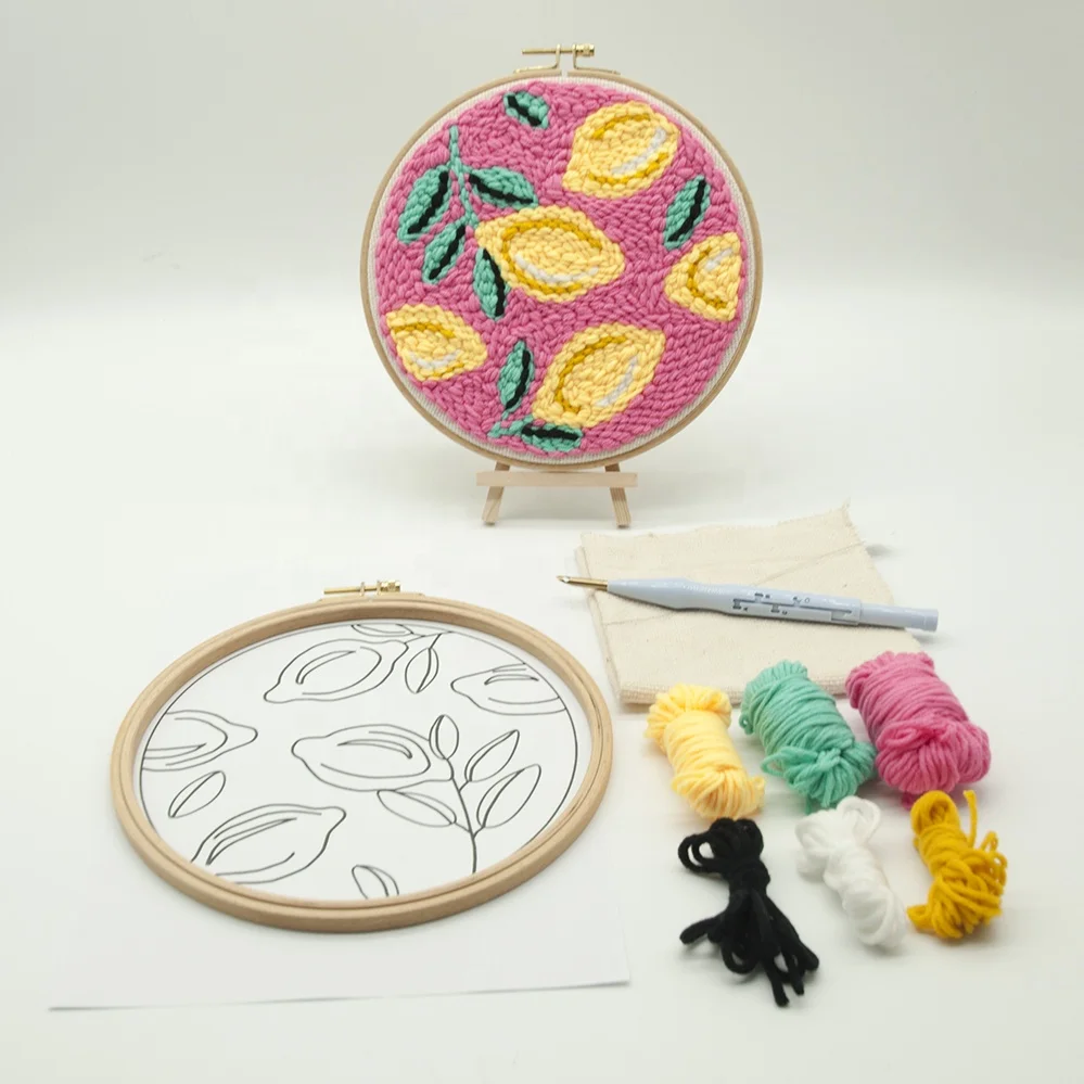 

Lemon Punch Needle Embroidery DIY Kit with Punch Needle with Wooden Hoop, Picture