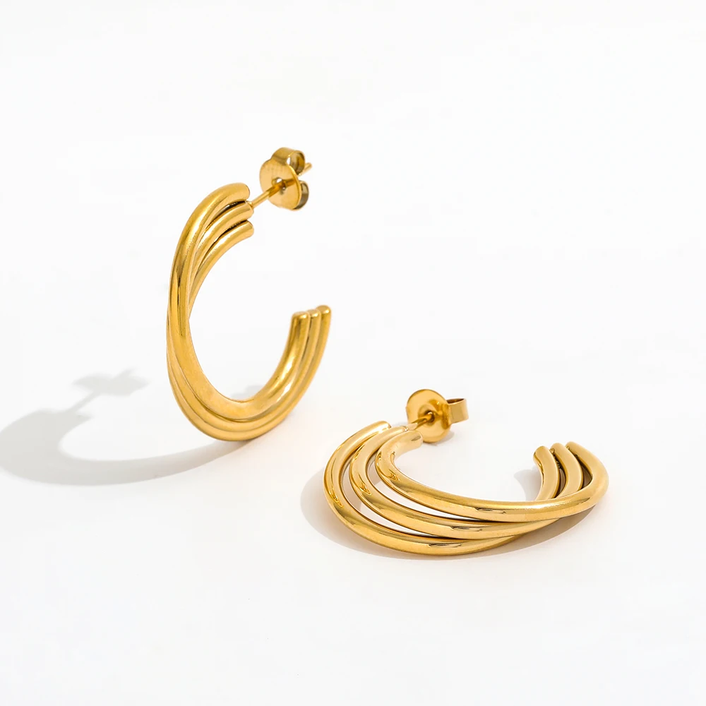 Joolim 18k Gold Plated Stainless Steel Hoop Earrings for Women Minimalist Jewelry 18k Gold Jewelry Wholesale