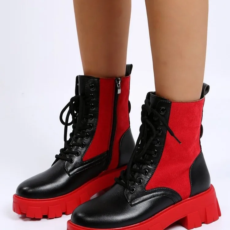 

Martin boots women's autumn and winter 2021 new thick-soled front lace-up ankle boots large size sponge cake pocket boots