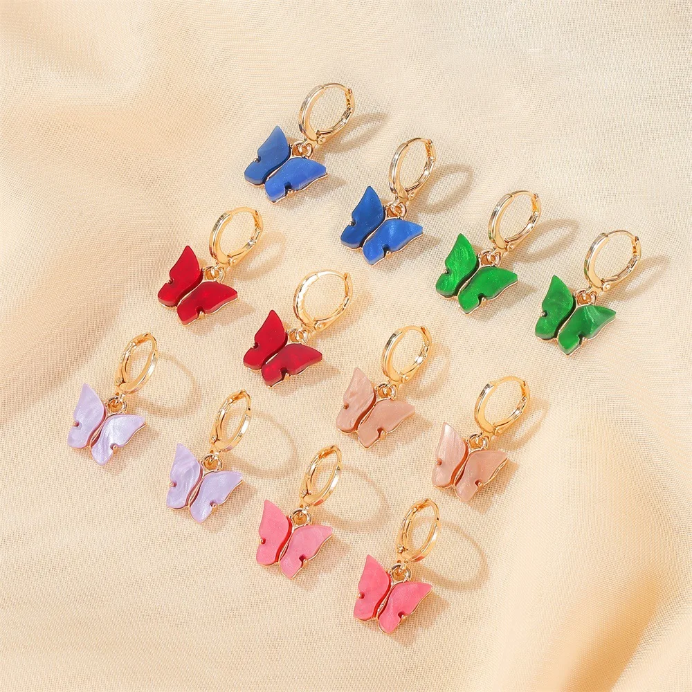 

VRIUA 2020 Women's Gold Acrylic Hoop Earrings Sweet Color Small Butterfly Earring Dainty Huggie Brincos Cartilage Hoops Jewelry, Colorful