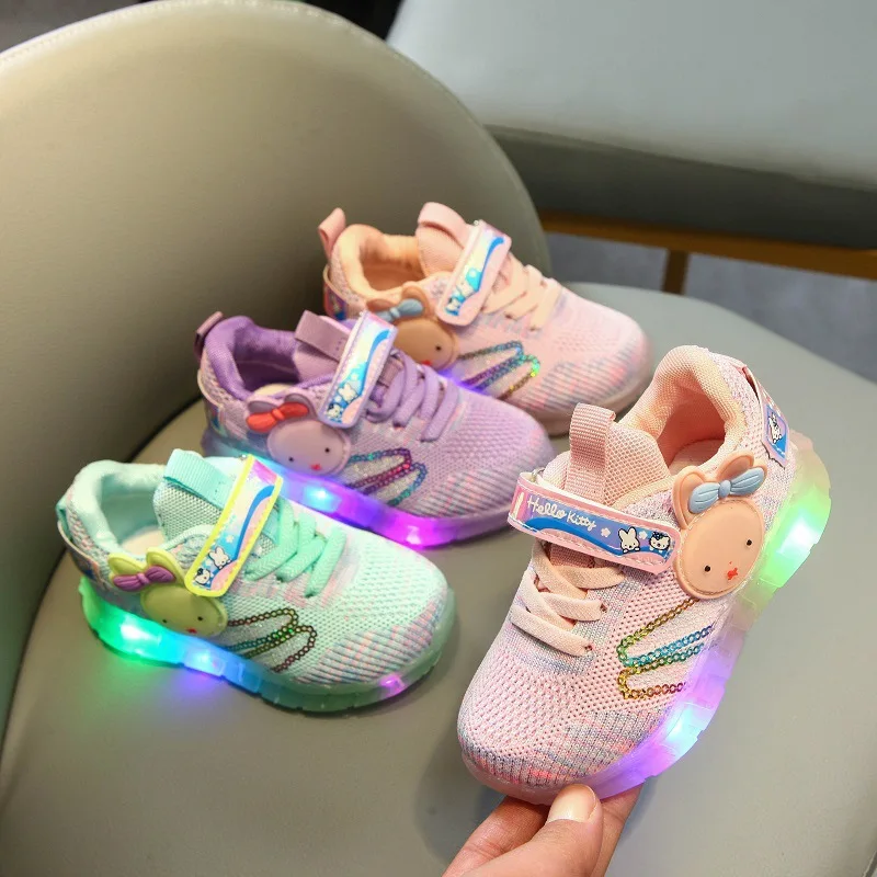 

Wholesale Cheap Children Sneakers Shoe Kids Bunny lights flying knit sneakers casual shoes, Perple,green,pink