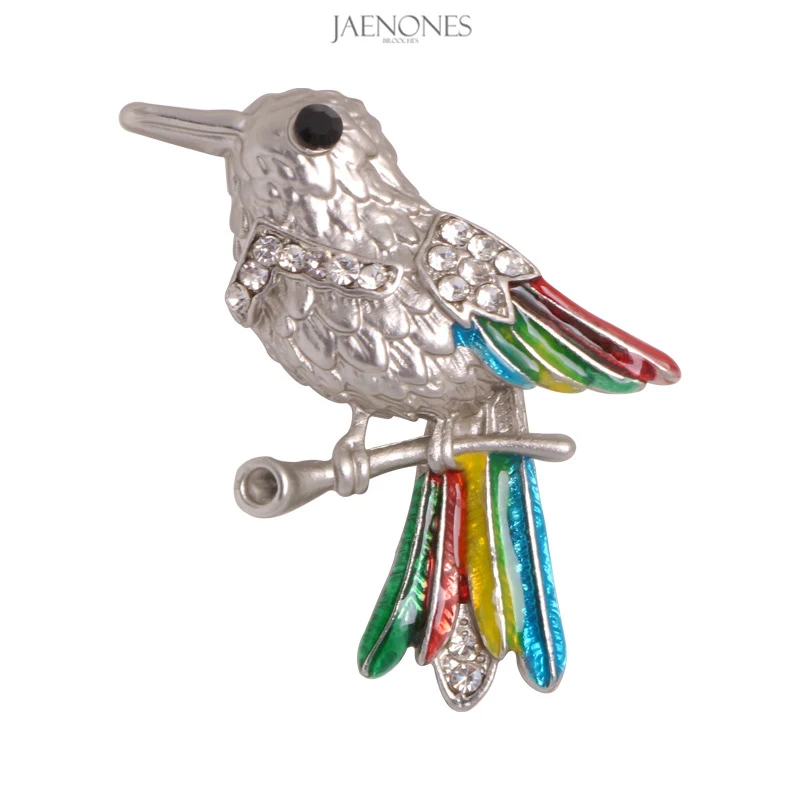 

JAENONES Factory Fashion Custom Korean Enamel Color Tail Silver Small Brooch Designer Cute Bird Brooches For Women