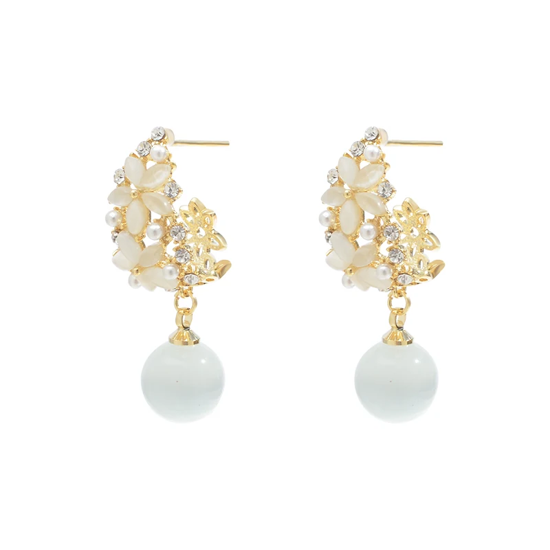 

ED64165 Korean opal stone ball drop flower cluster stud earrings fashion gold plated women jewelry