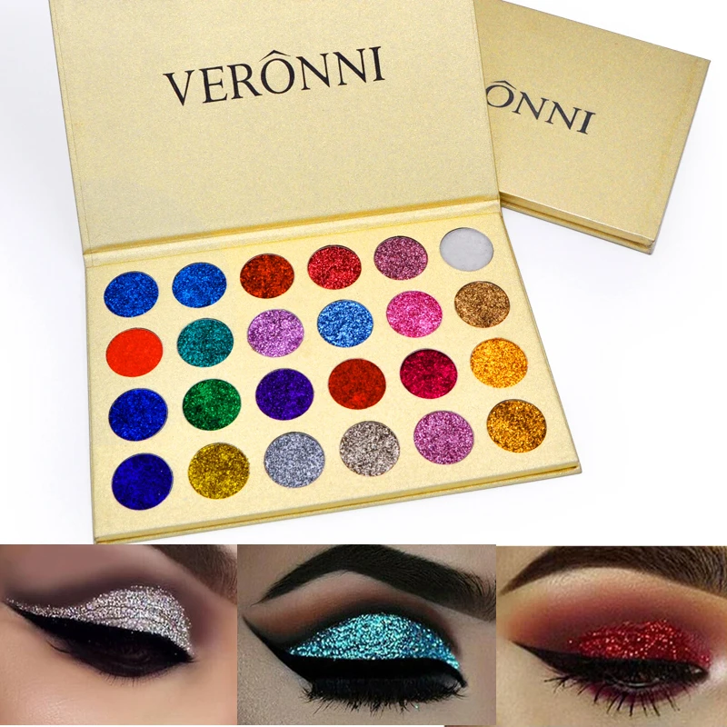 

VERONNI 24 Pcs Vegan High Quality Diamond Golden Glitter maquillaje sombras Eye Shadow Palette Shiny Makeup Eyeshadow Pallet