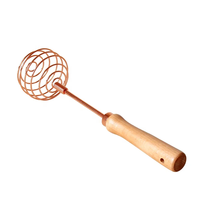 

Most popular home kitchen gadgets baking cream cake rose golden wood handle egg whisk