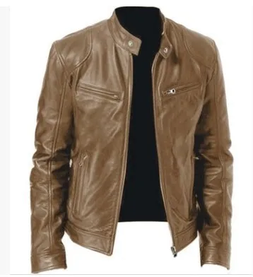 

IHSN0258 Men's leather jacket new wish PU coat stand collar slim zipper motorcycle style jackets, Customized color