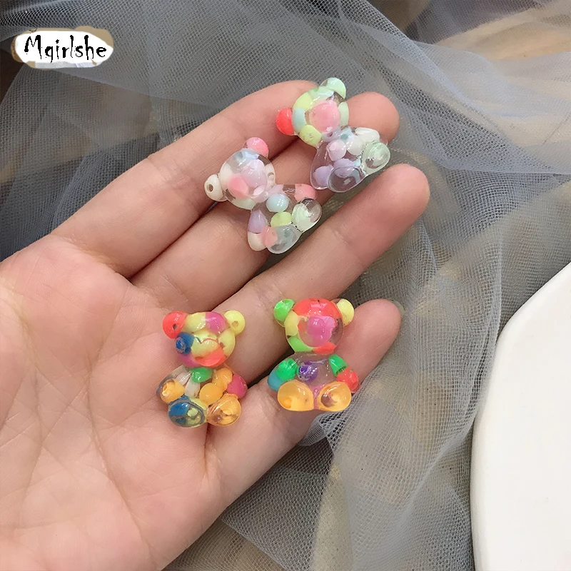 

Mgirlshe 2021 Colorful Hot Style Resin Earring s925 Sterling Silver Color Jelly Cute Cartoon sweet Gummy Teddy Bear Earring, Custom color