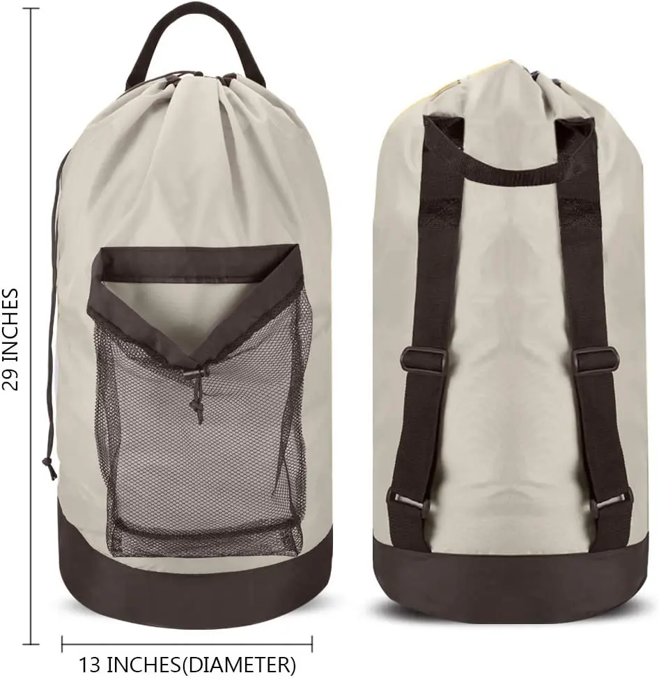 

Backpack Laundry Bag with Shoulder Straps and Mesh Pocket Durable Nylon Laundry Basket Bag, Black or grey custom colors