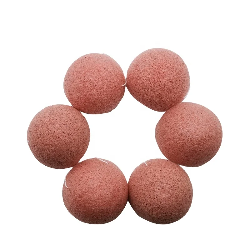 

French Red Clay Organic Konjac Face Wash Sponge Vegan Packs of 2 All Natural Ball 100% Pure Konjac Powder Plastic Bag, Paper Box, Multiple colors available
