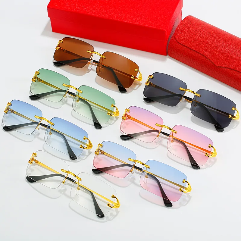 

Women Rimless Sunglasses Square Metal Glasses Fashion Rectangle Sunglasses