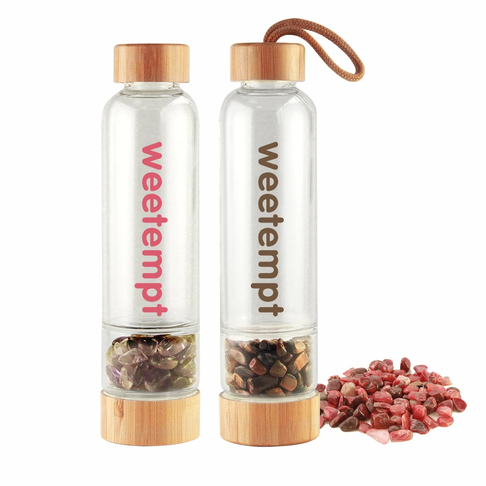 

2020 new products Reusable energy infused drinking crystal glass drink water bottle double wall 17OZ