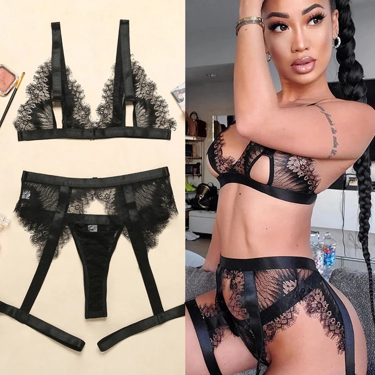 

Hot wholesale Erotic female Corset embroidered Lace Mesh see through Sexy Lingerie