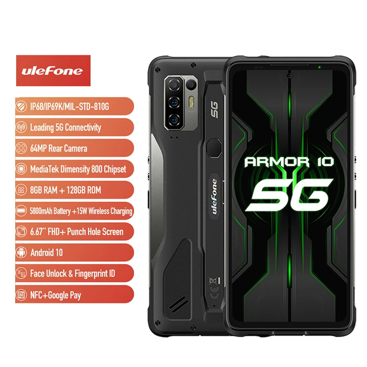 

Ulefone Armor 10 5G IP68 IP69K Waterproof Rugged Smartphone 6.67 inch 8GB 128GB 64MP Camera NFC Wireless Charge Mobile Phones