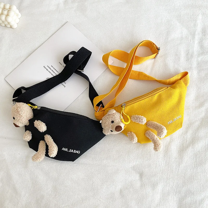 

Canvas Tide Bear Cute Student All-match One Shoulder Messenger Bag, Multi color