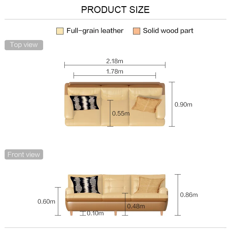 Modern light luxury large apartment living room combination high grade cowhide leather sofa