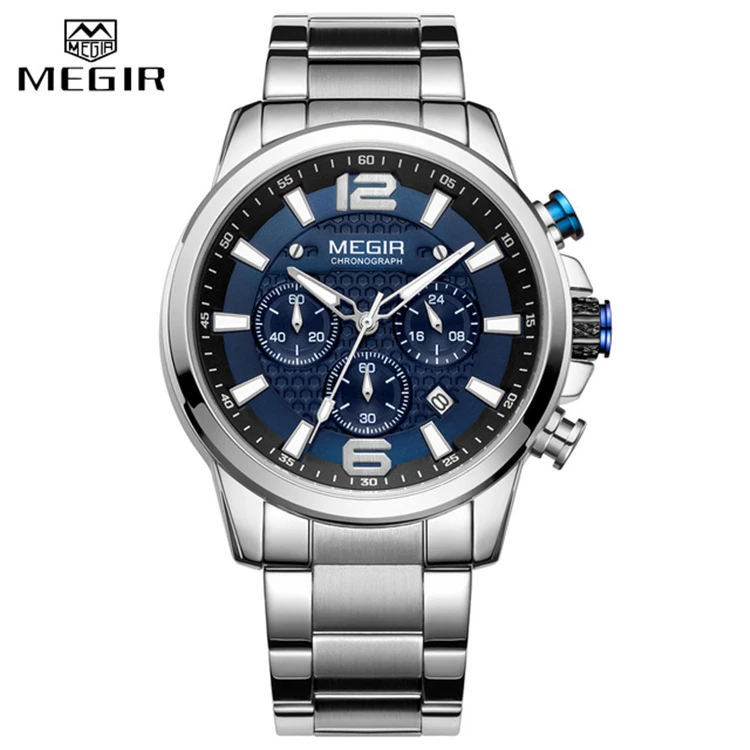 

MEGIR 2156 New Arrival Top Luxury Brand Watch Full Steel Mens Sport Quartz Wrist Watch Luminous Chronograph