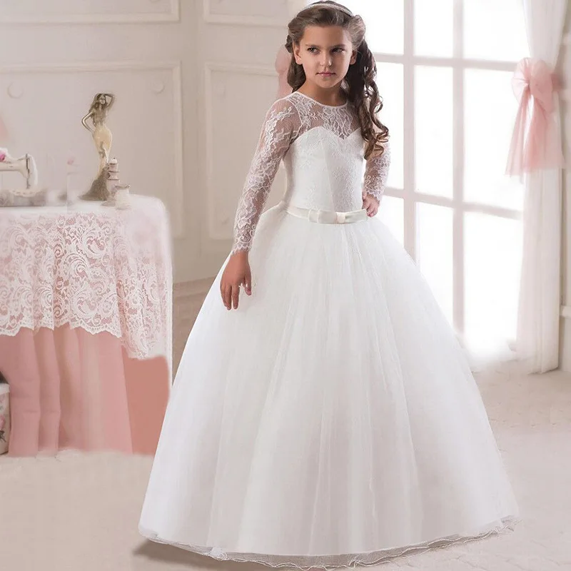 

Princess Floral Show Princess Tutu Long Sleeve Tutu Skirt Lace Wedding Ceremony Dress