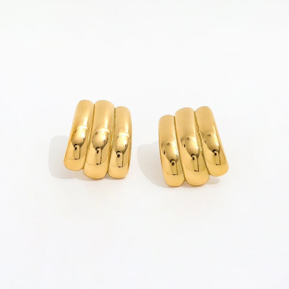 JOOLIM Jewelry PVD 18K Gold Plated Croissant Three Layer Band Hoop Earring Stainless Steel for Women Earrings Trendy Jewelry