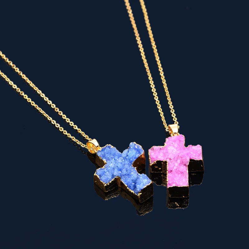 

Religion Jesus Cross Natural Crystal Stones Necklace