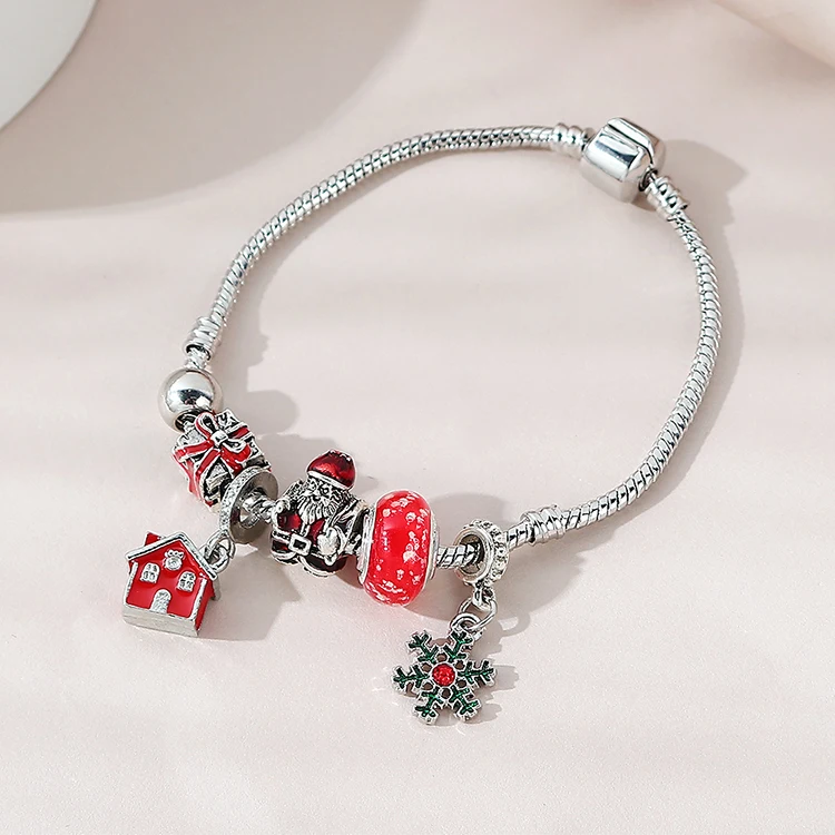 

Christmas Gift Red Santa Claus Charm Bracelet Color Rhinestone Crystal Snowflower Charm Bracelet For Women Party, Picture color