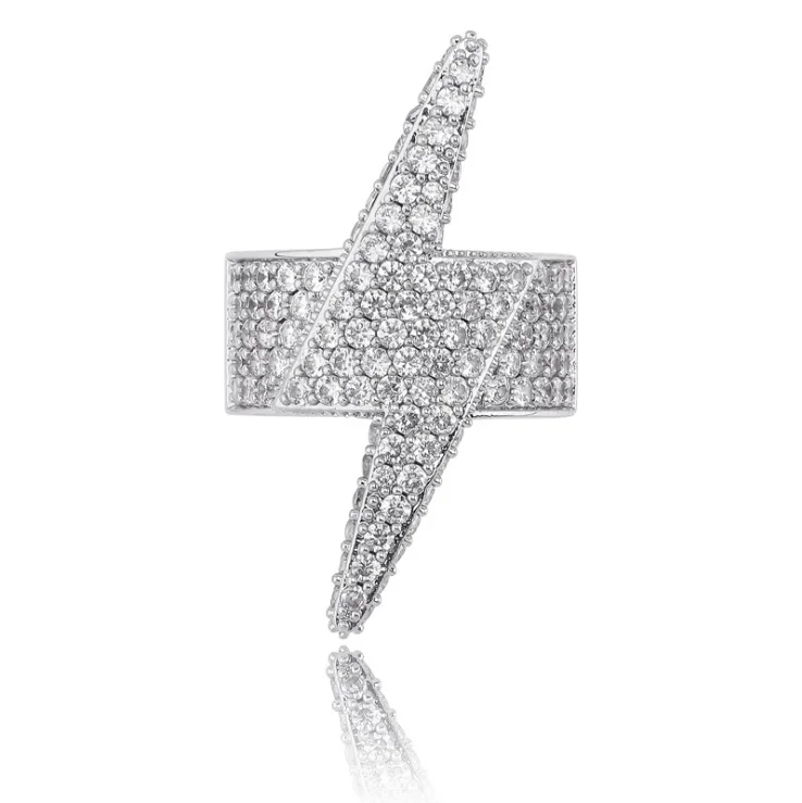 

Hot selling fashion hiphop jewelry rhodium plated iced out cz rings lighten ring