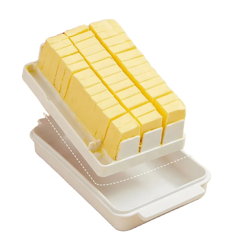 

plastic modern large french white butter container box dish with lid set in fridge