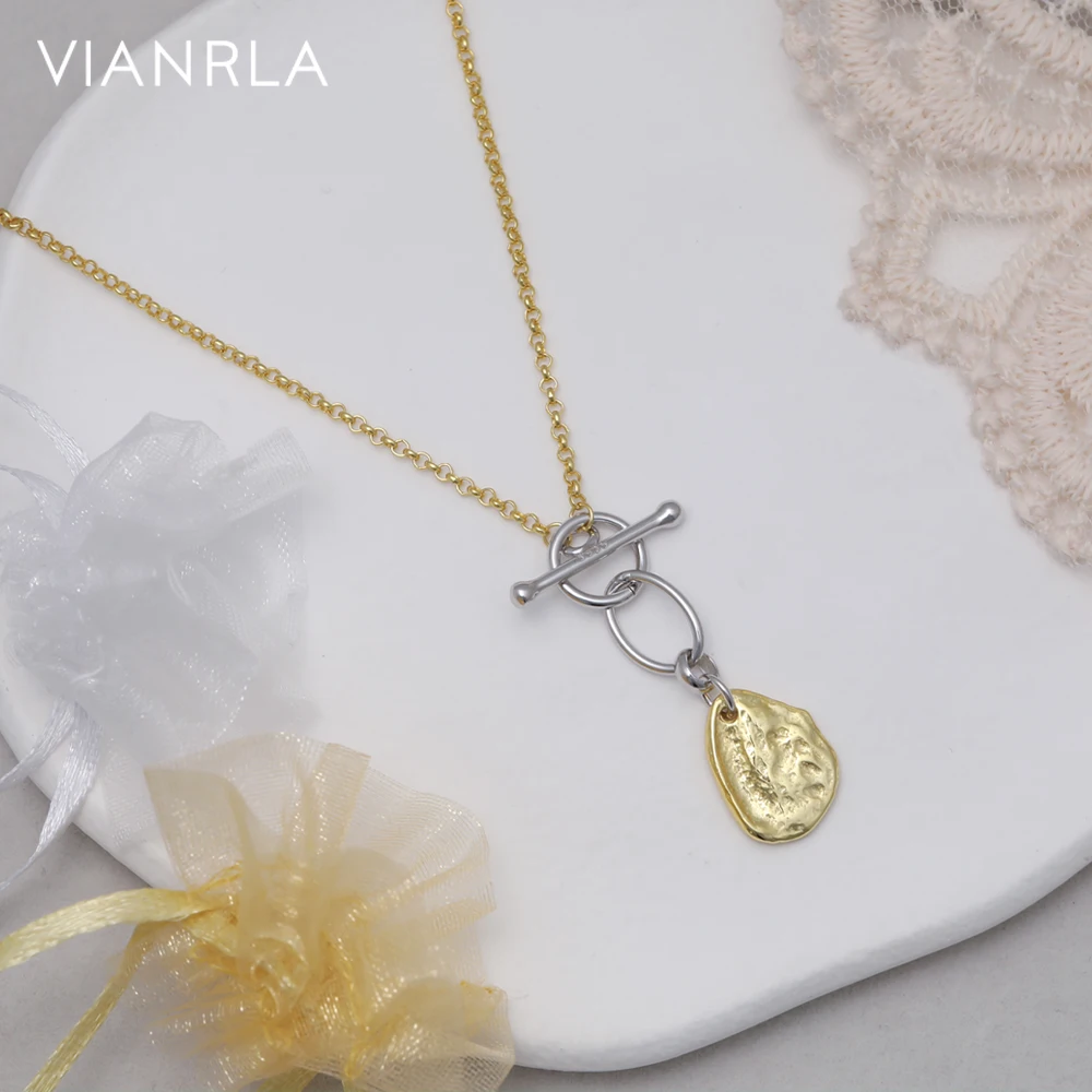 

VIANRLA 925 sterling silver delicate and minimalist gold plated toggle two color necklaces