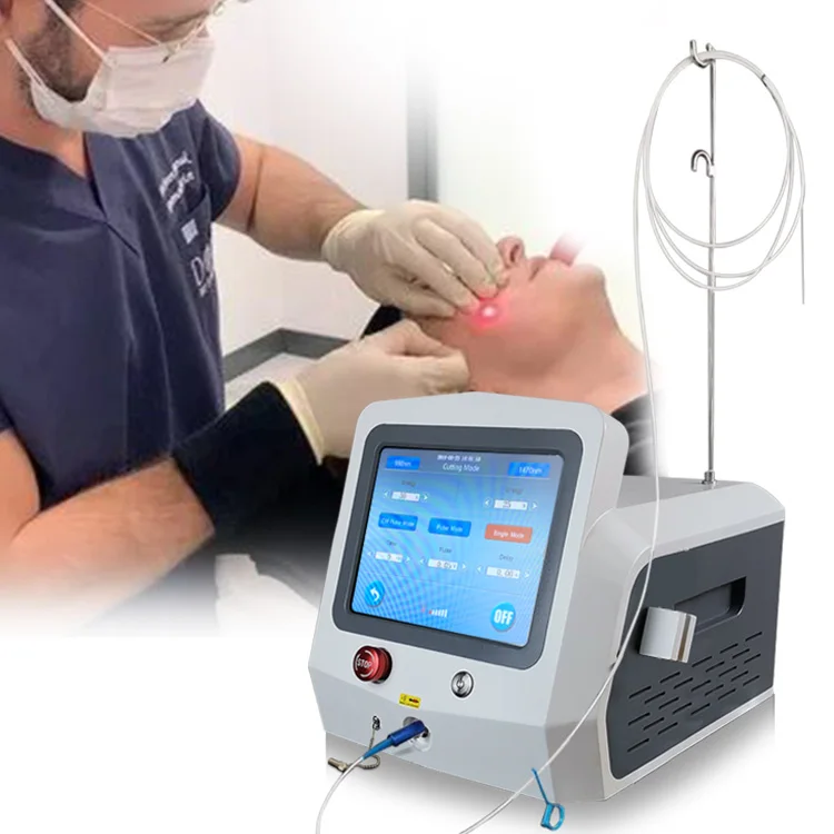 

Effective result laser lipolysis liposuction machine plastic surgery 1470 nm 980 nm fiber optic diode laser fat reduce, White