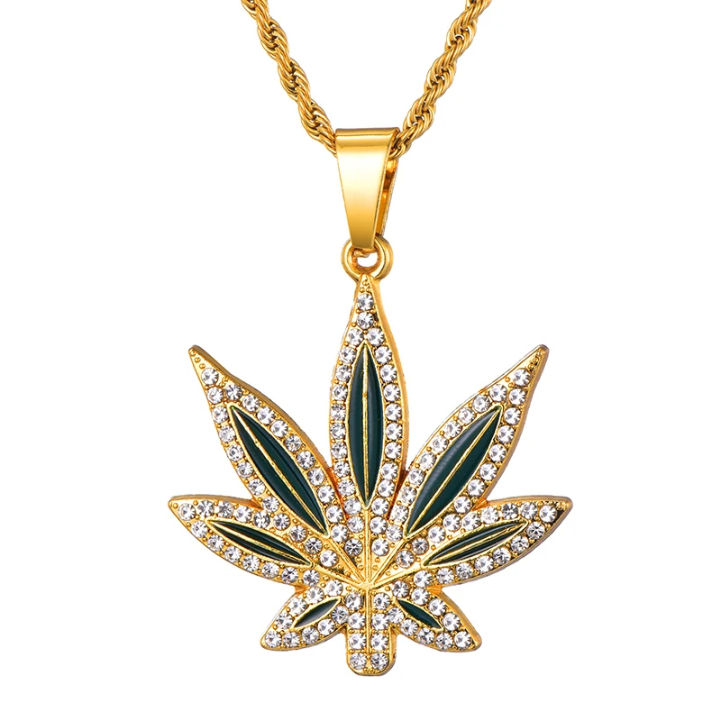 

Trend Iced Out Maple Leaf Pendants Necklaces For Men Hip Hop Rapper Jewelry, 18k gold