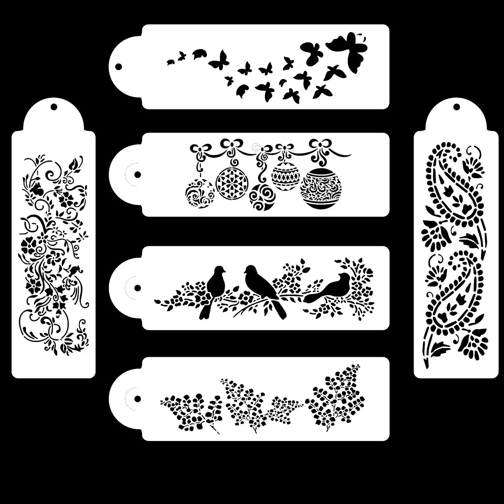 

6PCS Cookie Stencils for Painting Cup Cake Decorating Tools Fondant Plastic Stencil Cake Pastry Tools, White