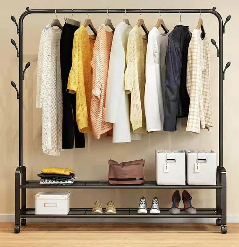 

ZQ29 Metal Wardrobe Closet System Shelves Portable Clothes Storage Rack Heavy Duty Black Color Home Garment Shelf, As pic