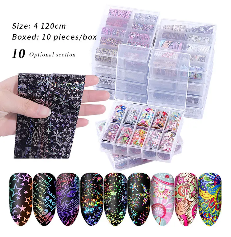 

Misscheering Laser Nail Art Transfer Foil Paper Stickers Flower Panda Starry Sky Nail Designs Manicure Decals Transfer Wraps