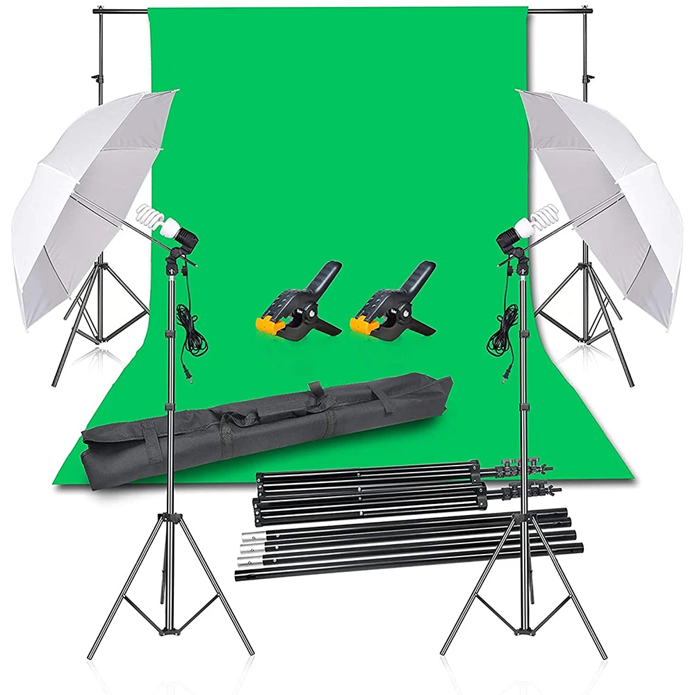 

Photo Video Shoot Green Screen and Background Stand Support System Continuous Umbrella Photography Softbox Lighting Kit