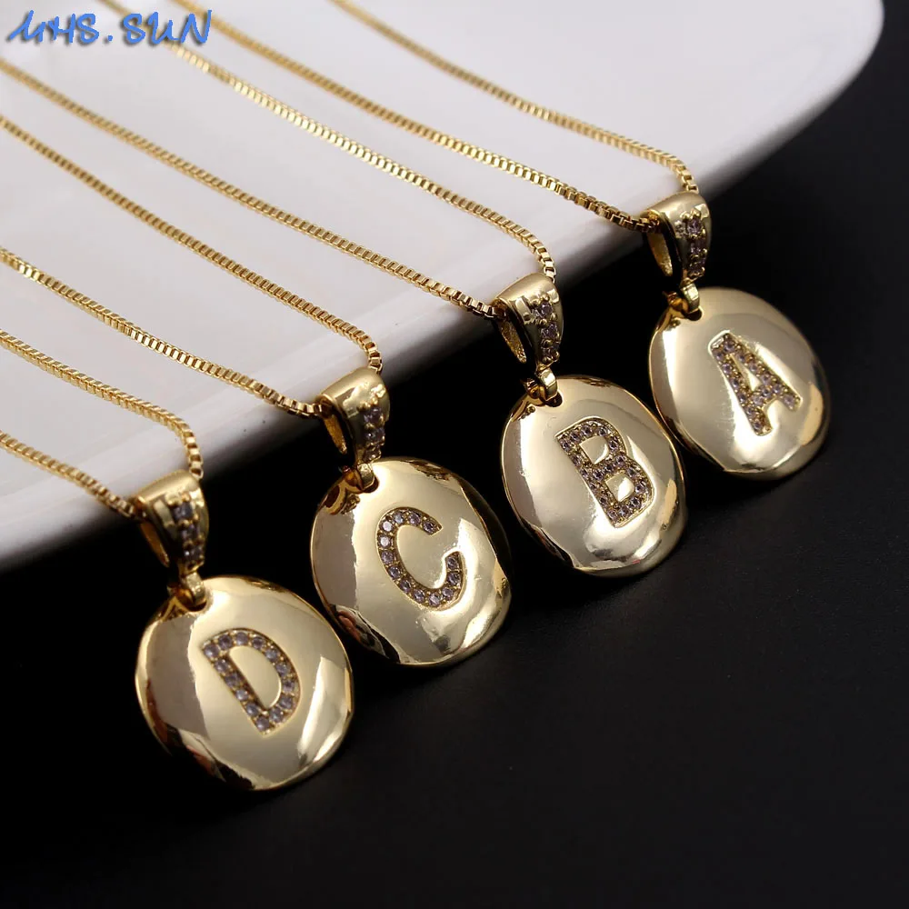 

MHS.SUN Wholesale Price 26 Letter Pendant Necklace Cubic Zirconia Jewelry Women Copper Chain Necklace A-Z Alphabet Chokers, Gold