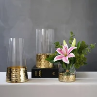 

Dining Table Decorative For Flowers Home Decor Clear Vase Cylinder Candle Holder Glass Vases With Golden Honeycomb Vases