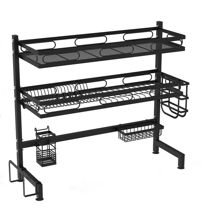 

2 tier hot kitchen dish racks metal dish drying racks table storage dish rack, Black color