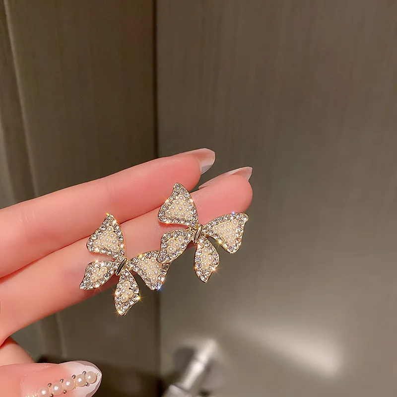 

wholesale crystal bowknot earrings women fashion